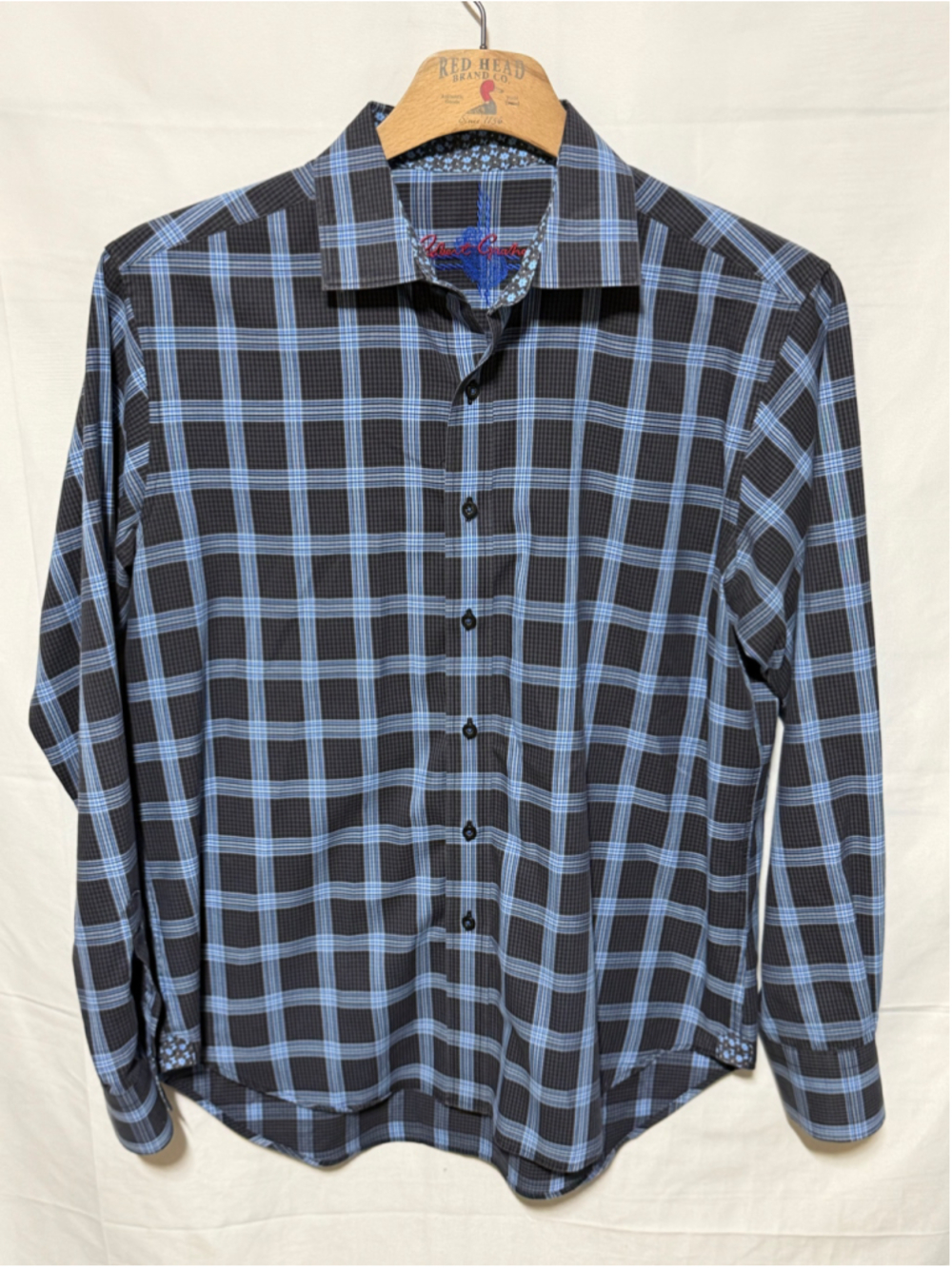 Men's Robert Graham Casual Button Down Shirt, Size M, Black and Blue Plaid